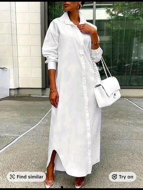 Classic White Long Shirt Dress with Collar